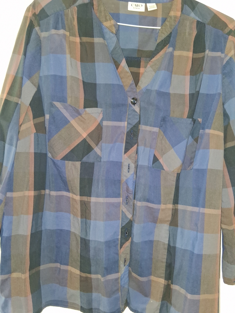 Cato Blue and Brown Plaid Casual Button-Down Shirt